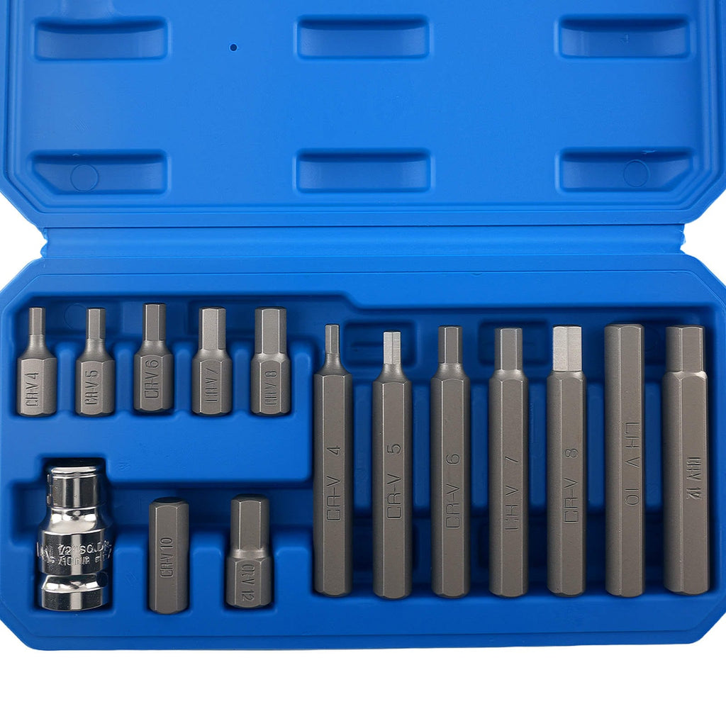 15 Hexagon Allen Keys CRV 30/75mm H4 H5 H6 H7 H8 H10 H12 1/2" Socket