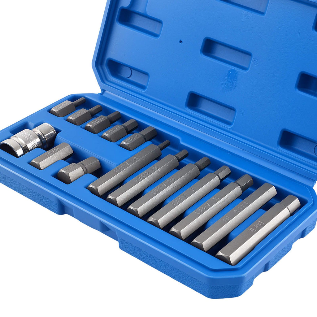 15 Hexagon Allen Keys CRV 30/75mm H4 H5 H6 H7 H8 H10 H12 1/2" Socket