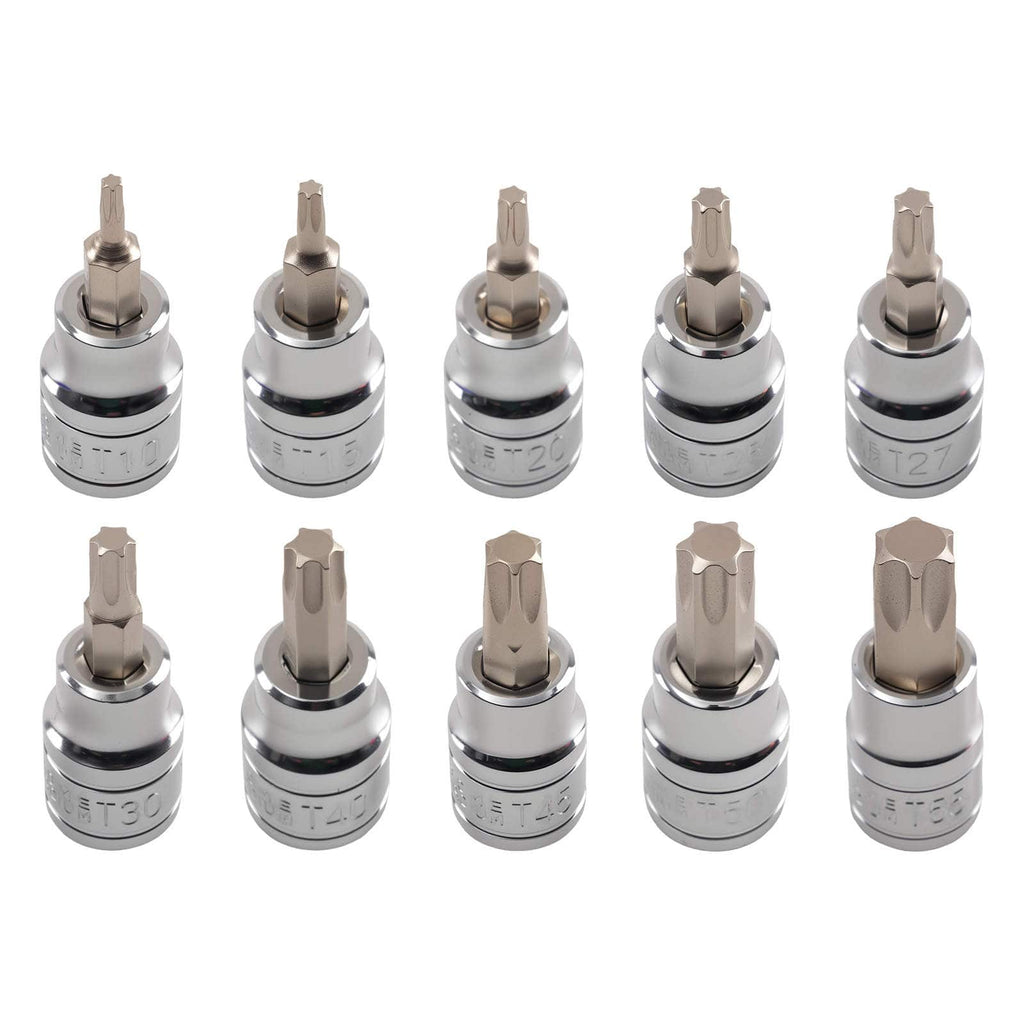 10-Piece 3/8" Torx Socket Set T10-T55 48mm CRV for Tools