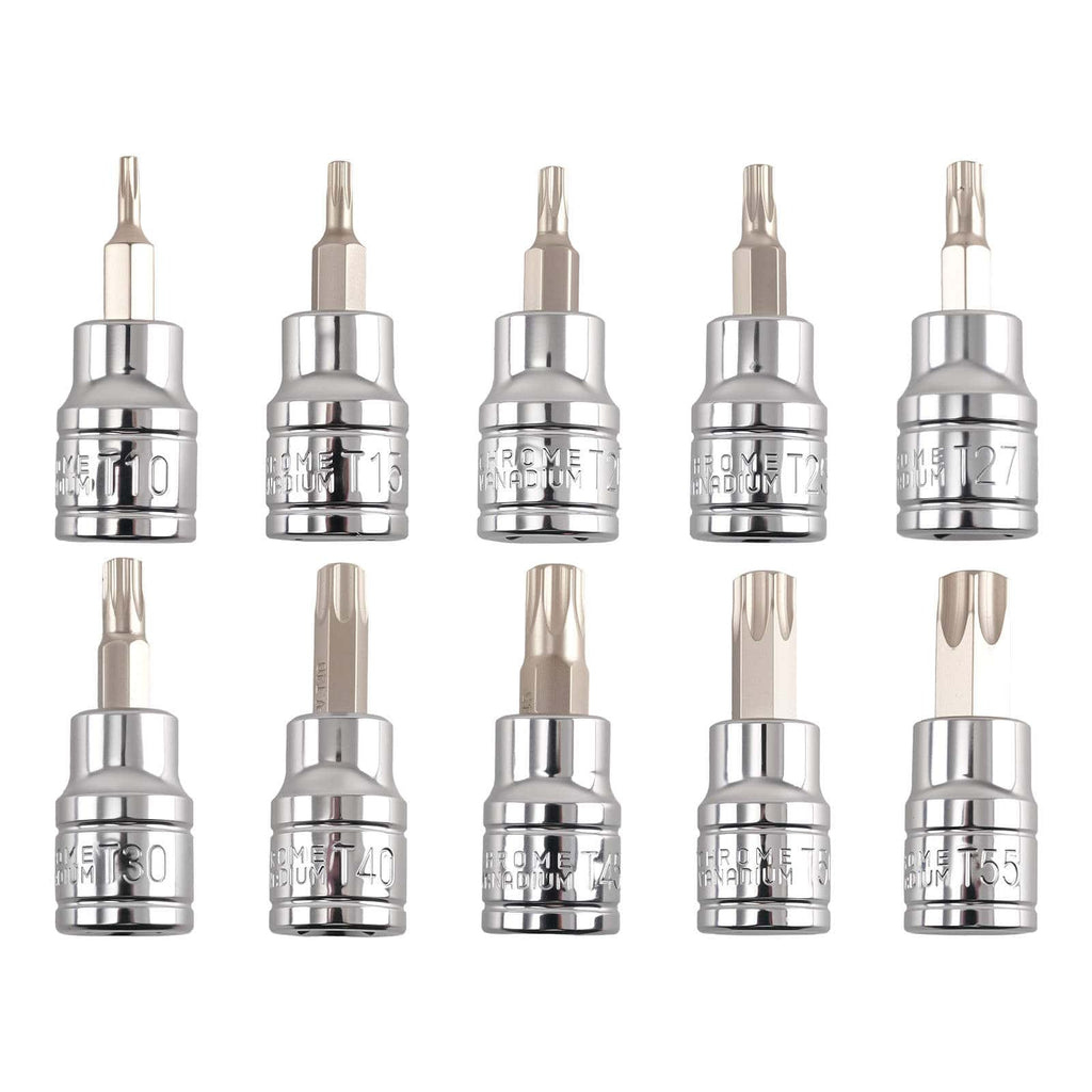 10-Piece 3/8" Torx Socket Set T10-T55 48mm CRV for Tools