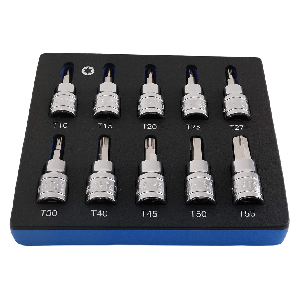 10-Piece 3/8" Torx Socket Set T10-T55 48mm CRV for Tools