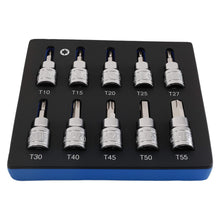 Load image into Gallery viewer, 10-Piece 3/8" Torx Socket Set T10-T55 48mm CRV for Tools