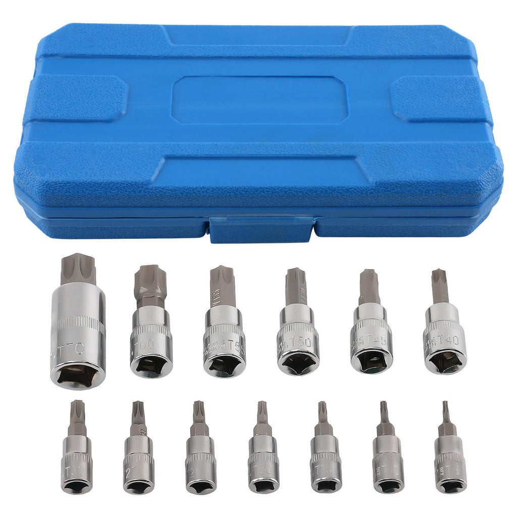 Set of 13 CRV Star Sockets 1/4 3/8 1/2 T8-T70 Storage