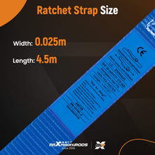 Load image into Gallery viewer, 4x Ratchet Straps Truck 997kg 4.5m S-Hook Blue S-Hook with Safety Clip