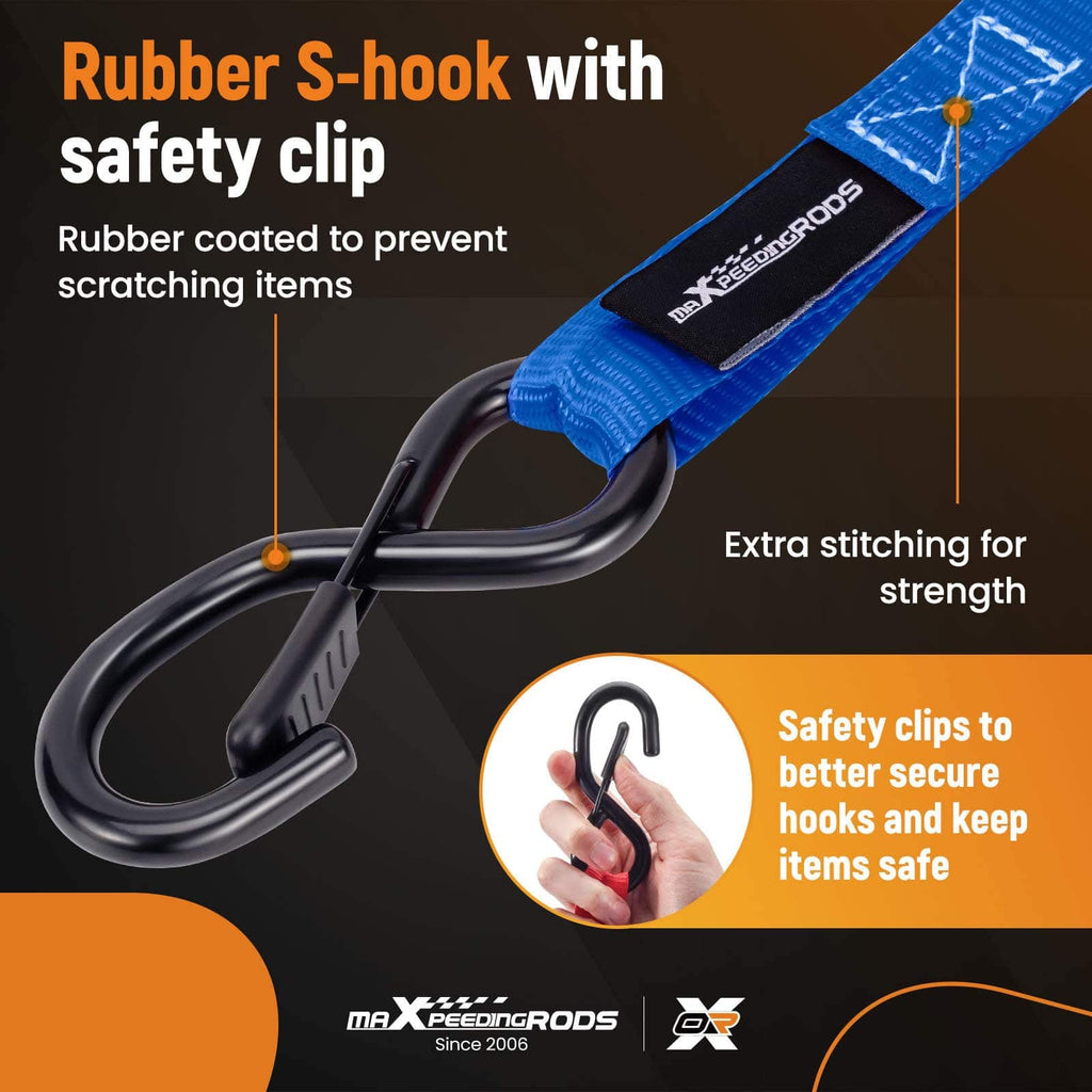 4x Ratchet Straps Truck 997kg 4.5m S-Hook Blue S-Hook with Safety Clip