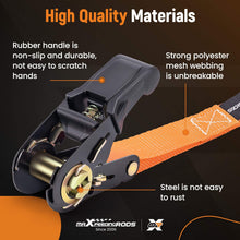 Load image into Gallery viewer, 4x Ratchet Tie Down Straps with Hooks Lorry Lashing Straps 997kg 4.5m Orange