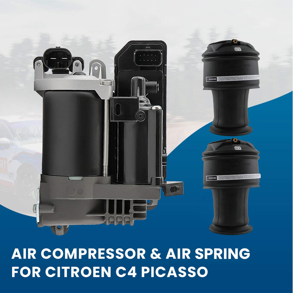 2x Rear Air Suspension Bellows + Compressor suitable for Citroën C4 Grand Picasso I UA 5102R8