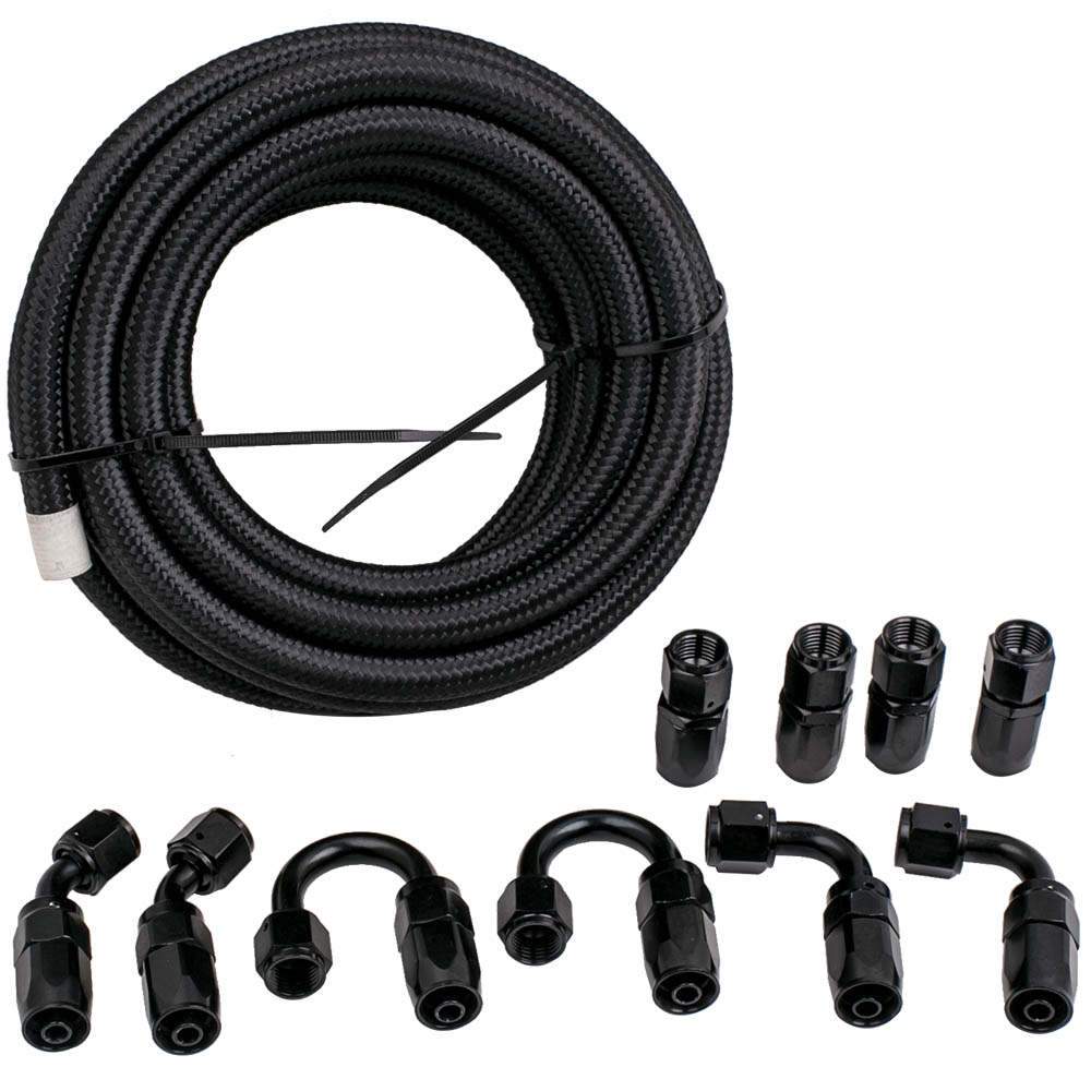 6M 20FT AN6 AN-6 Nylon Steel Braided Oil Fuel Line Hose End Fitting Adapter Kit