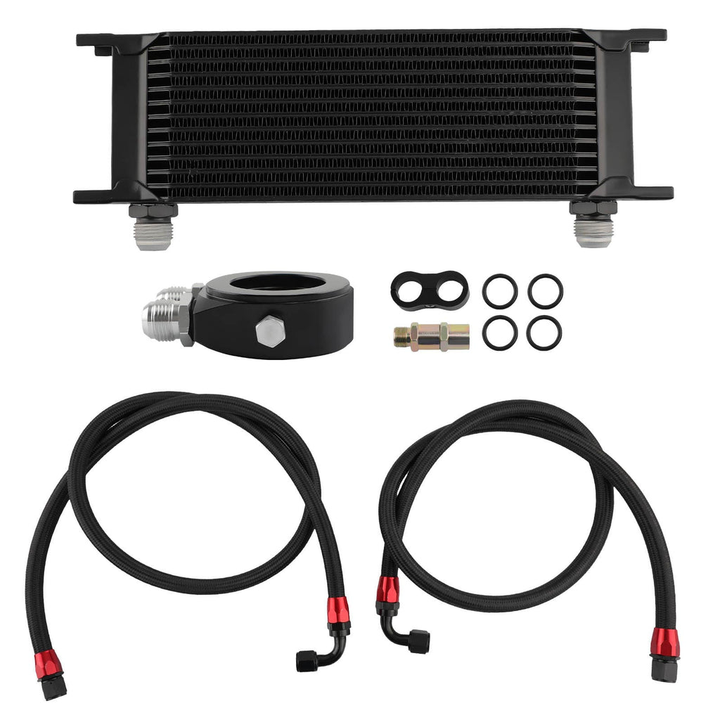 13 Row Universal Engine Oil Cooler + Filter Adapter Hose Kit