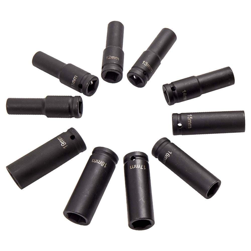 1/2-inch Drive Deep Impact Socket Set, 20-Piece, Long Reach Wheel Nut Wrench Tool, 10-19mm