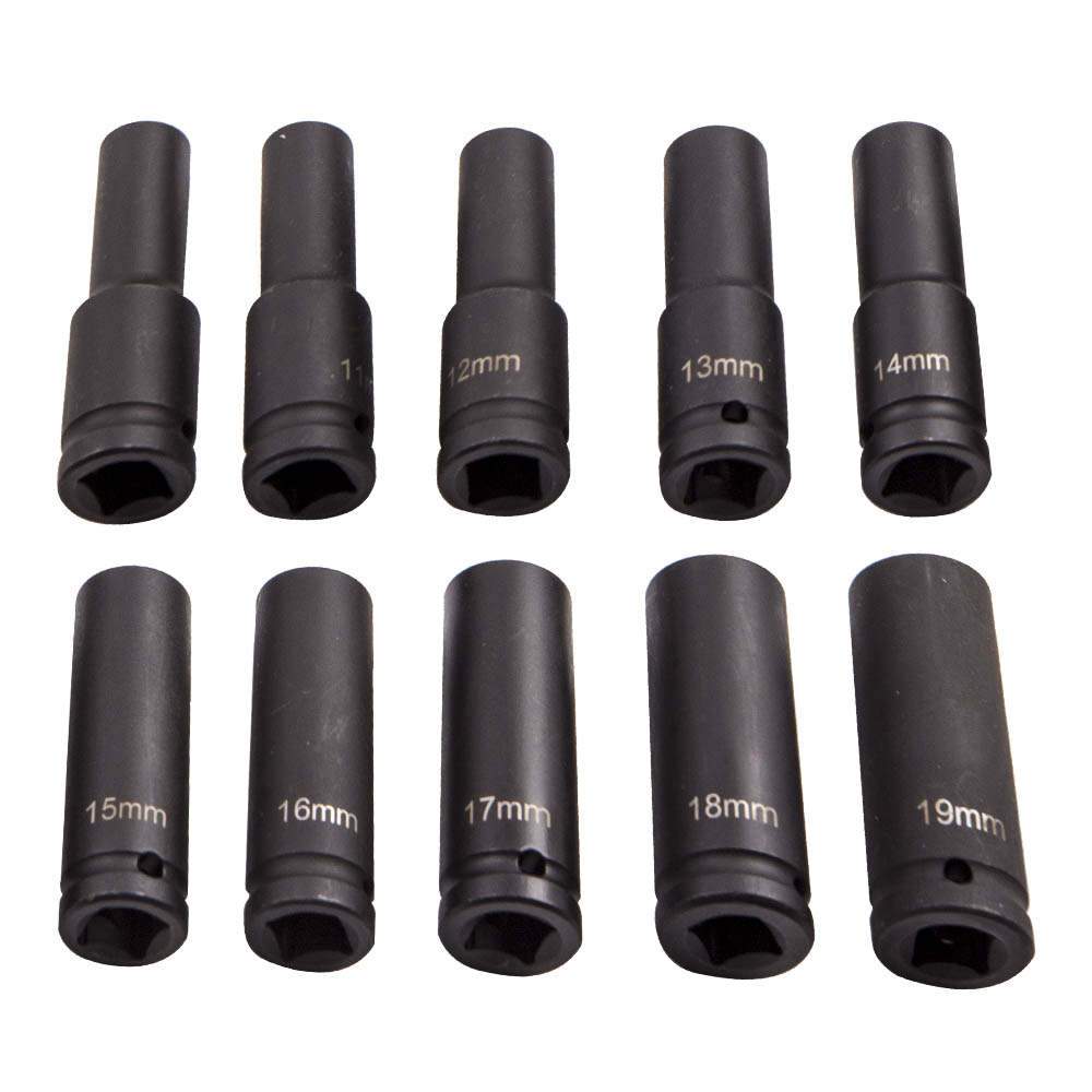 1/2-inch Drive Deep Impact Socket Set, 20-Piece, Long Reach Wheel Nut Wrench Tool, 10-19mm