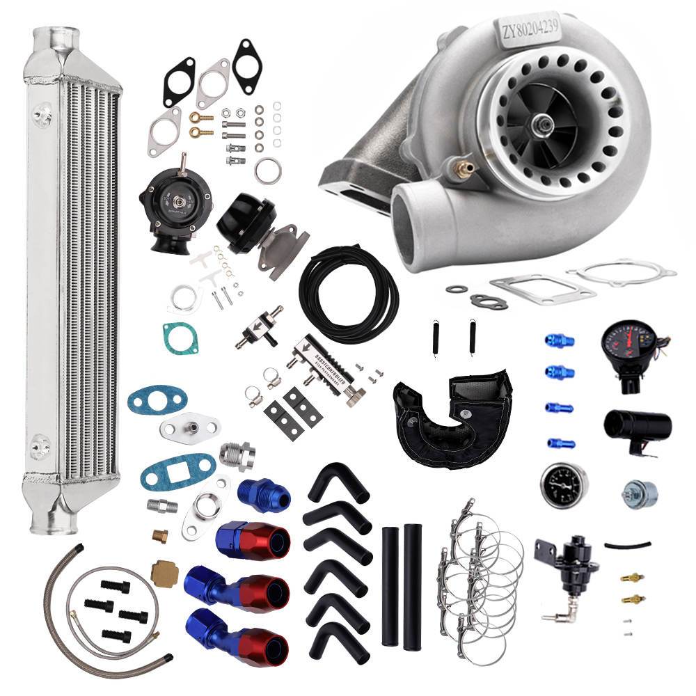 For GT3582 GT35 2.5 Inch Turbo Intercooler + Piping + BOV + Wastegate + 4-in-1 Gauge Performance