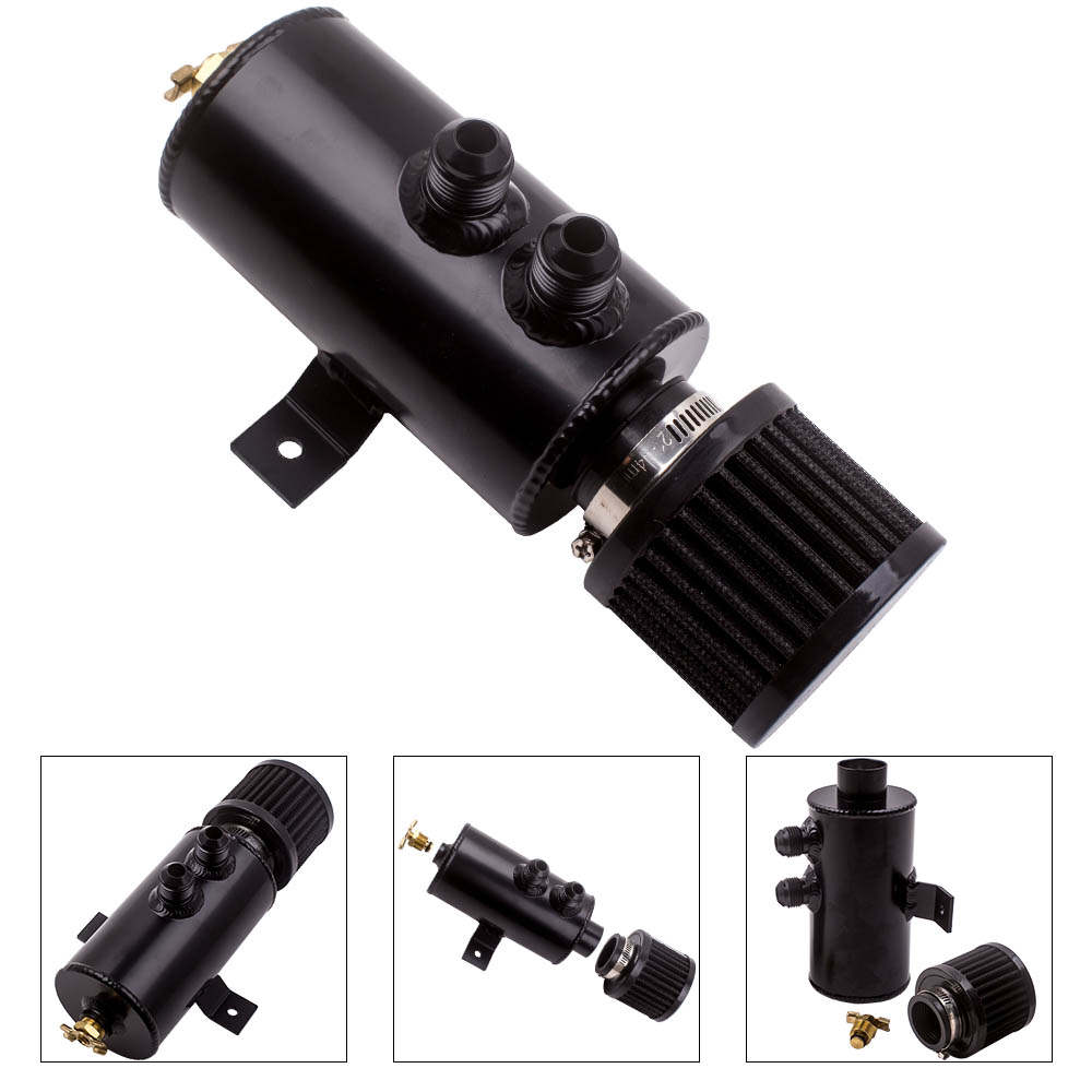 Black Aluminum Alloy Coolant Radiator Engine Oil Catch Can Tank Bottle with Cap