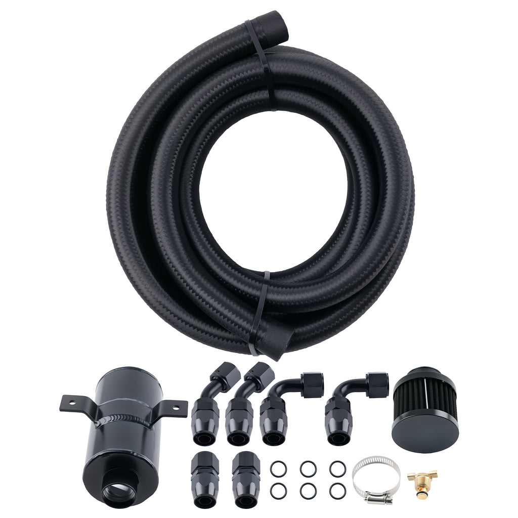 0.75L Aluminium Oil Catch Can met Luchtfilter + AN10 Hose Fittings