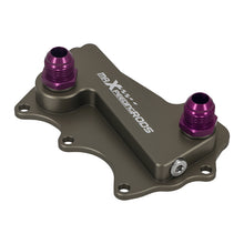 Load image into Gallery viewer, Aluminium AN10 Oil Filter Sandwich Adapter geschikt voor BMW B58 Purple Gold CNC Machined