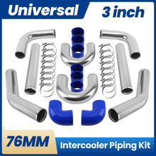 Load image into Gallery viewer, 3 76mm Aluminum Universal Intercooler Turbo Piping Pipe and Blue hose and T-Clamp