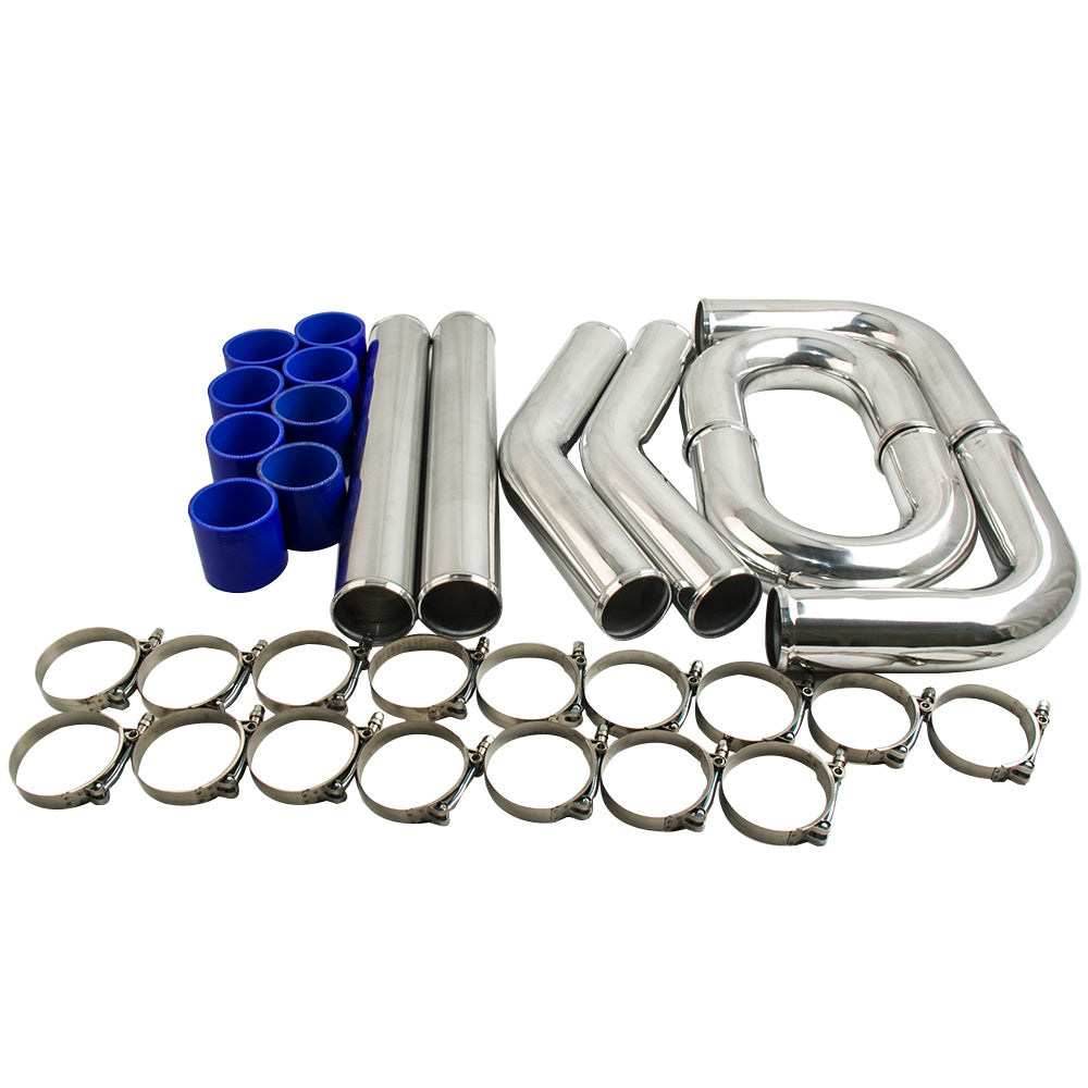 Intercooler Pipe 76mm 3 Inch Aluminum - Intercooler Piping Kit + Blue Hose Kits