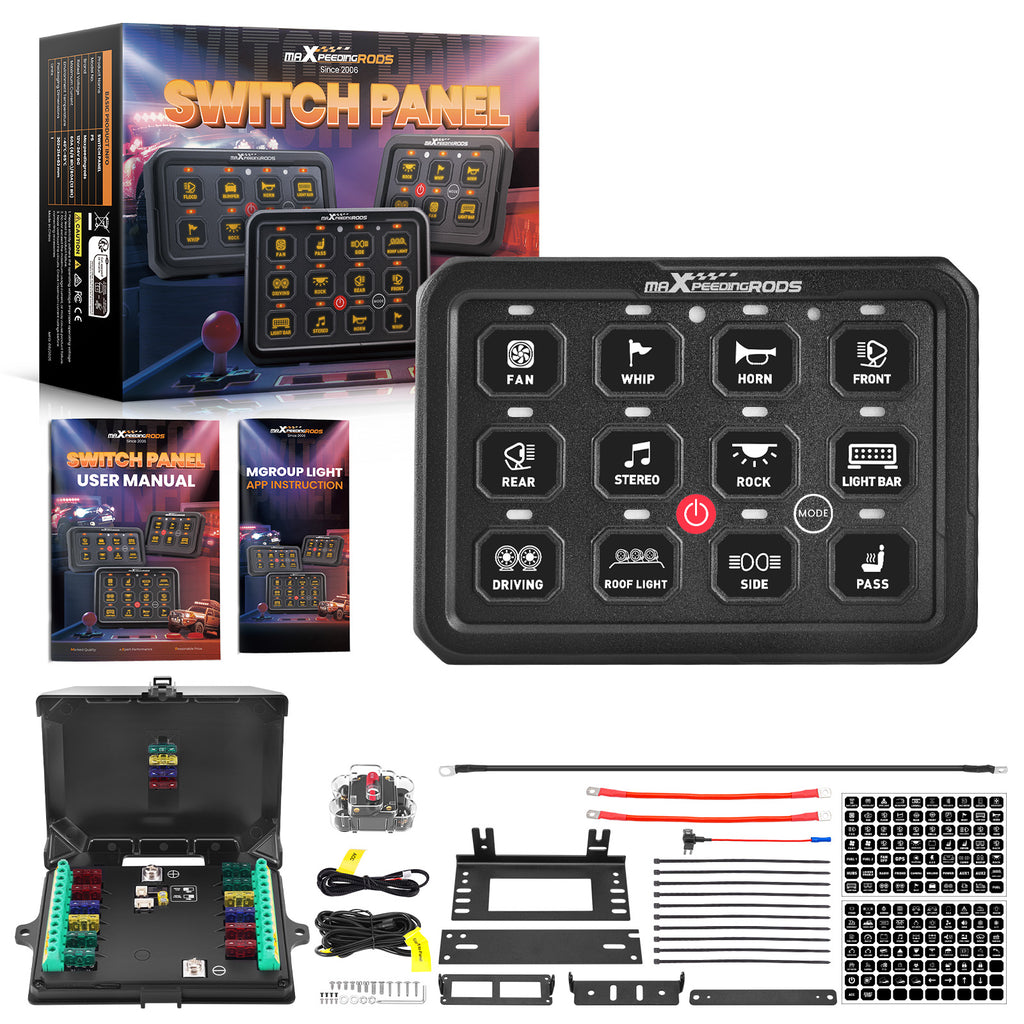 12-Gang RGB APP LED Switch Panel Control Box For Car Marine Boat RV 12V-24V