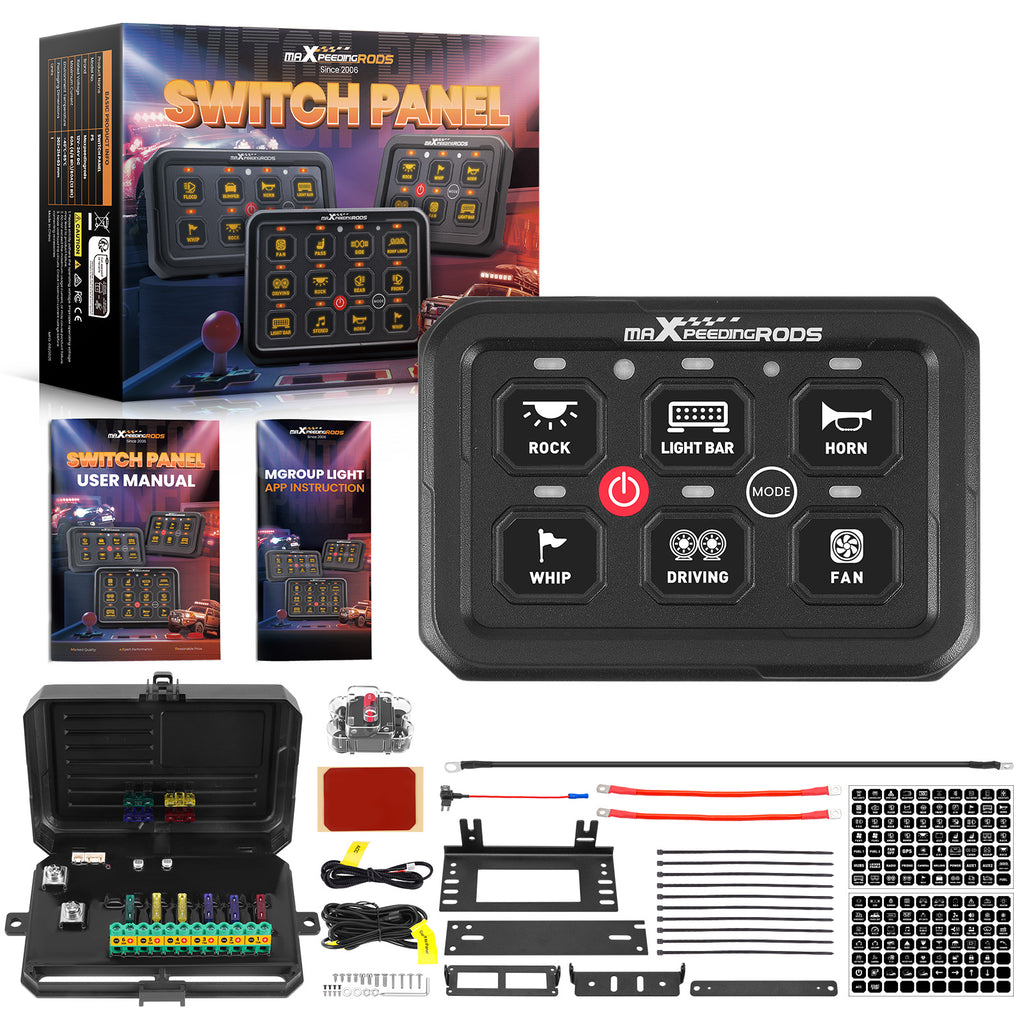 6 Gang Switch Panel Kit RGB APP Automatic Dimmable Off Road LED Light Controller