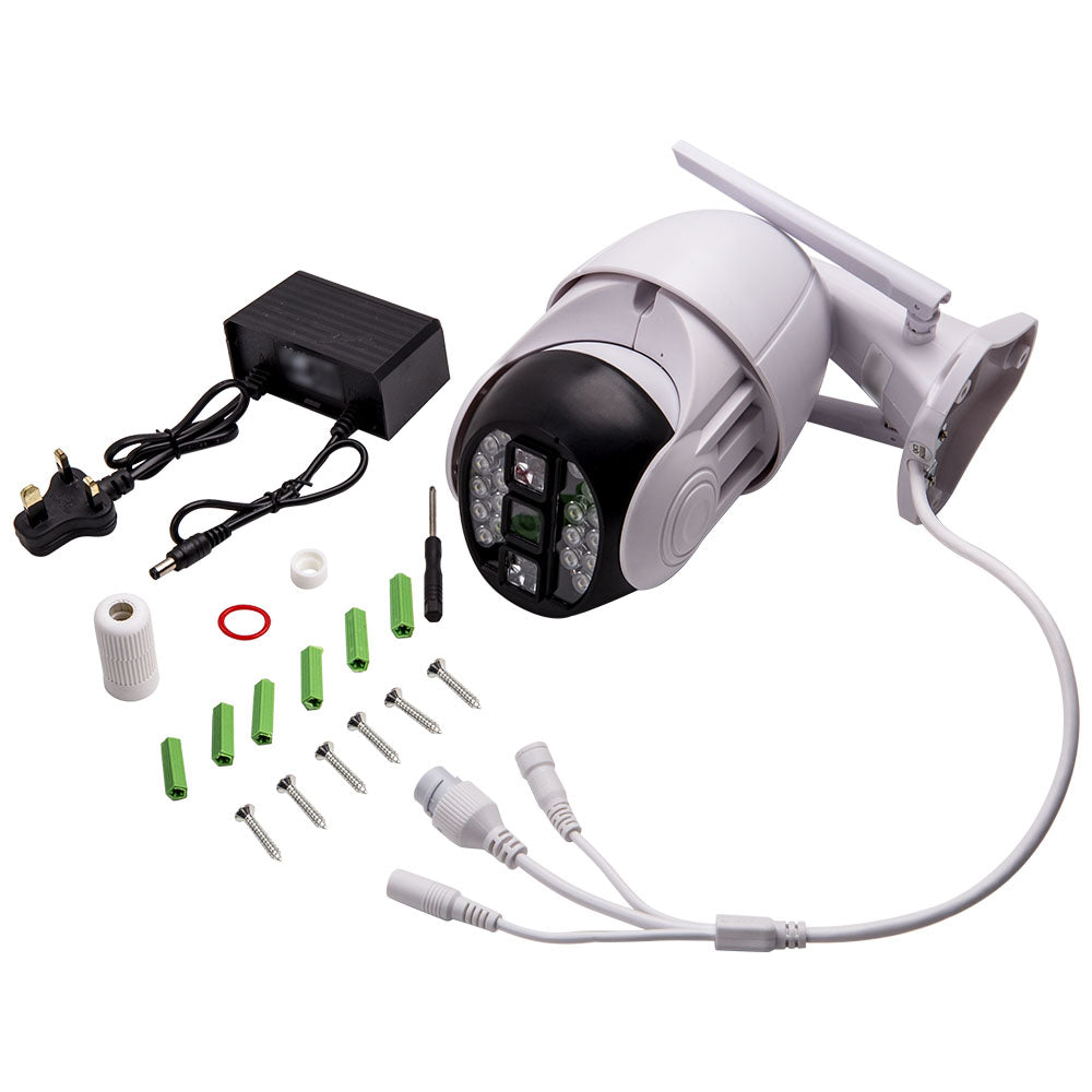 Weatherproof Outdoor Camera 1080P Pan Tilt Zoom Remote View UK Plug Compatible with White