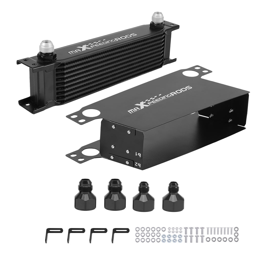 10-Row Engine Oil Cooler Kit Universal Fit with AN10 Fittings Air Guide System