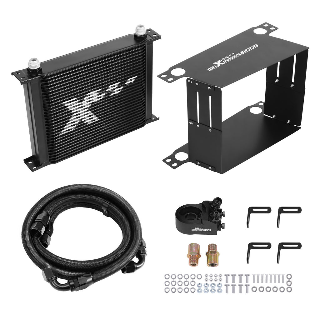 30 Row Universal Engine Oil Cooler Kit AN10 with Thermostatic Adapter Aluminium