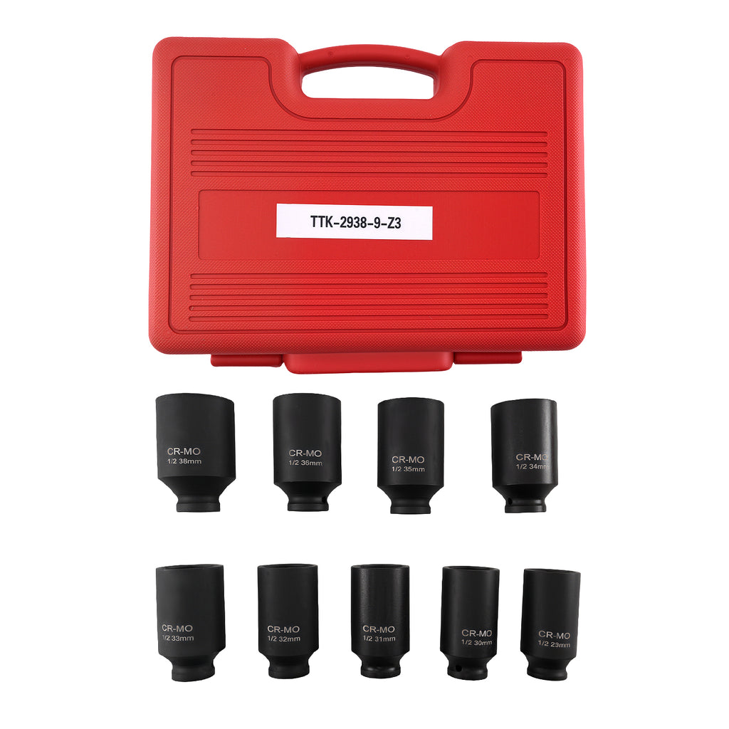 9 Pcs 1/2 JUEGO DE ENCHUFES DE TUERCA DE EJE Metric 29 - 38mm Impact Socket new