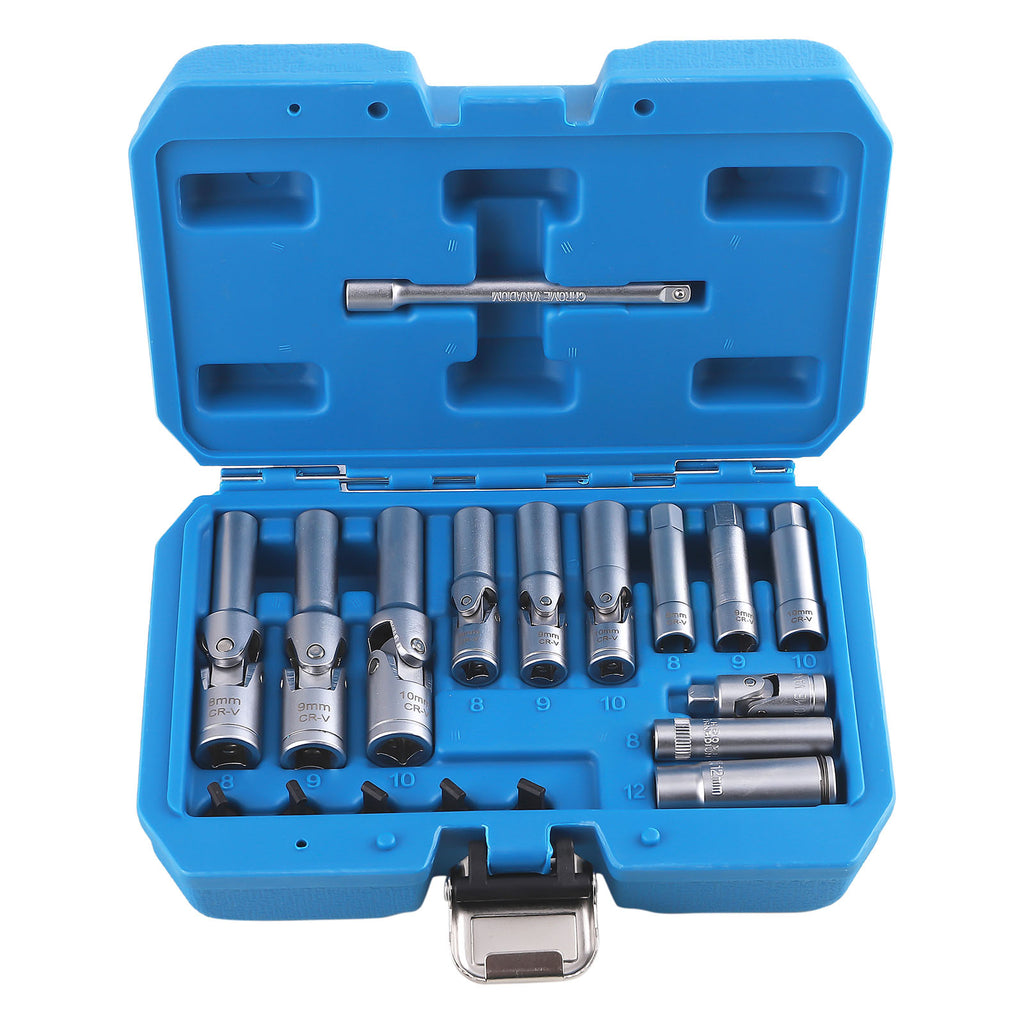 18 Piece Glow Plug Socket Set Remove Install Vehicle Garage Workshop