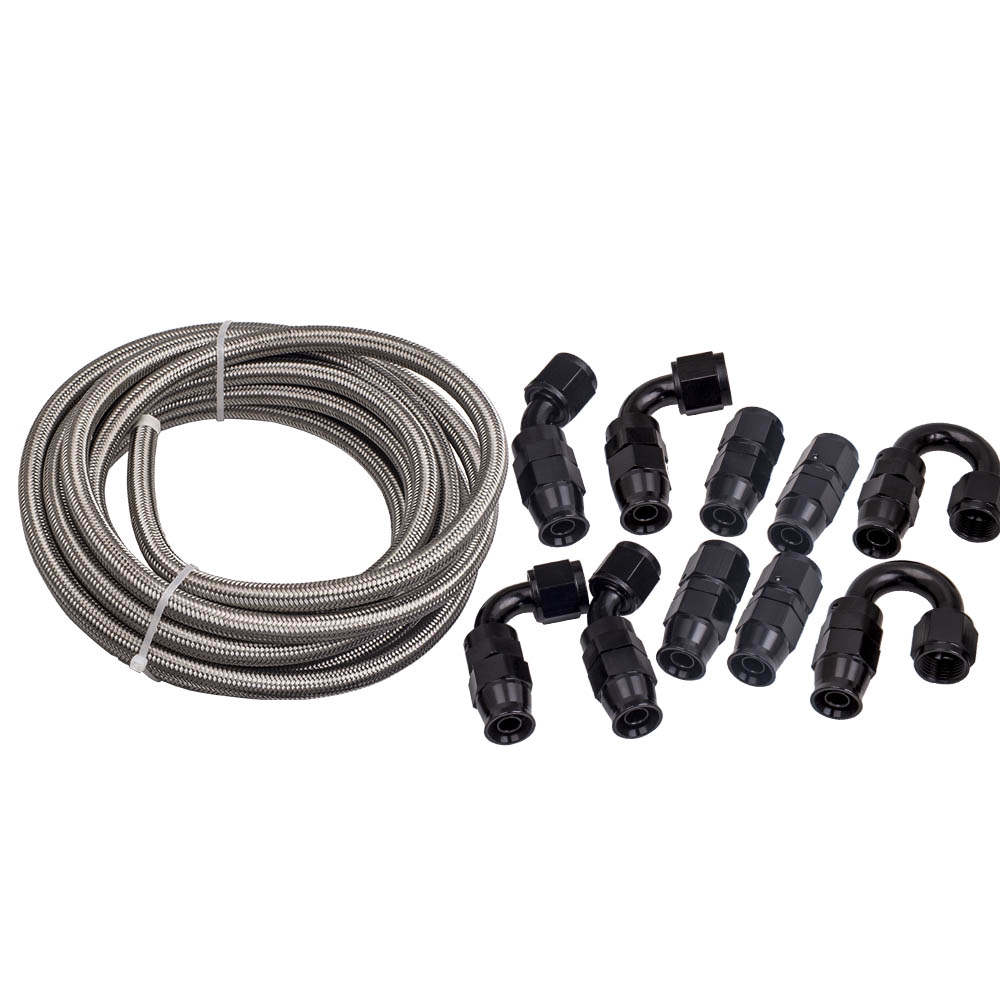 1 Set AN-8 8AN Stainless Steel Fuel Line Hose 6M Swivel Fitting End Black