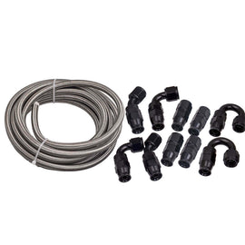 1 Set AN-8 8AN Stainless Steel Fuel Line Hose 6M Swivel Fitting End Black