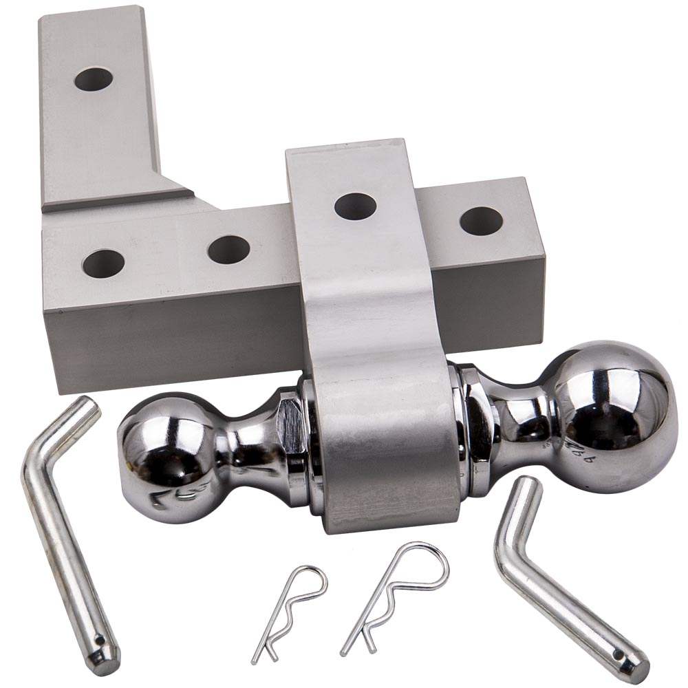 2 inch silver aluminum double ball mount adjustable trailer towing receiver RV 6 inch
