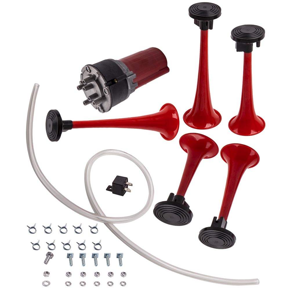 5-Sound 125DB Fanfare Compressed Air Horn Foghorn w/ 12V Compressor Fit LKW